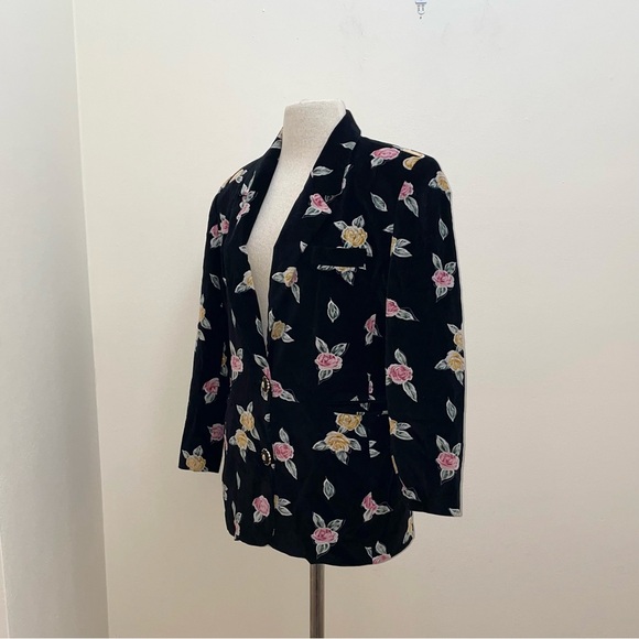 Vintage Black Velvet Gypsy Witchy Etherial Fairie Floral Rose Blazer Size M/L - Picture 2 of 11